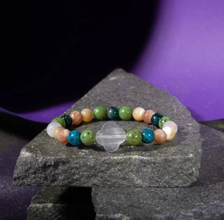 Boğa Burcu Bileklik Güneş Taşı, Mavi Apatit, Pembe Kuvars, Sedef, Yeşim - 8