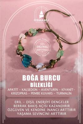 Boğa Burcu Bileklik Kalsedon, Kiyanit, Krizopras, Mavi Apatit, Pembe Kuvars, Renkli Turmalin, Yeşil Aventurin - 2