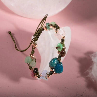 Boğa Burcu Bileklik Kalsedon, Kiyanit, Krizopras, Mavi Apatit, Pembe Kuvars, Renkli Turmalin, Yeşil Aventurin - 5