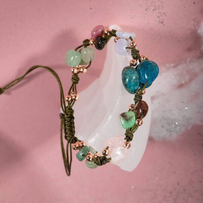 Boğa Burcu Bileklik Kalsedon, Kiyanit, Krizopras, Mavi Apatit, Pembe Kuvars, Renkli Turmalin, Yeşil Aventurin - 6