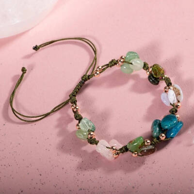 Boğa Burcu Bileklik Kalsedon, Kiyanit, Krizopras, Mavi Apatit, Pembe Kuvars, Renkli Turmalin, Yeşil Aventurin - 7