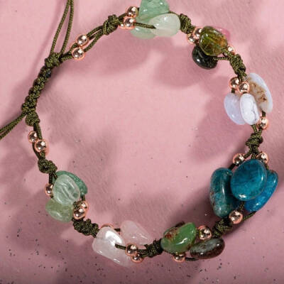 Boğa Burcu Bileklik Kalsedon, Kiyanit, Krizopras, Mavi Apatit, Pembe Kuvars, Renkli Turmalin, Yeşil Aventurin - 8