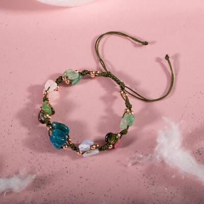 Boğa Burcu Bileklik Kalsedon, Kiyanit, Krizopras, Mavi Apatit, Pembe Kuvars, Renkli Turmalin, Yeşil Aventurin - Osmanlı Doğaltaş