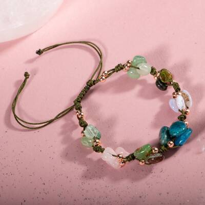 Boğa Burcu Bileklik Kalsedon, Kiyanit, Krizopras, Mavi Apatit, Pembe Kuvars, Renkli Turmalin, Yeşil Aventurin - 2