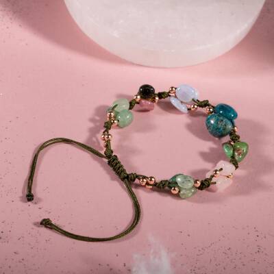 Boğa Burcu Bileklik Kalsedon, Kiyanit, Krizopras, Mavi Apatit, Pembe Kuvars, Renkli Turmalin, Yeşil Aventurin - 5