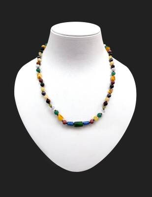 Boğa Burcu Doğal Taş Natürel Makrome Kolye Bileklik Seti Apatit Aventurin Kiyanit Kalsedon Krizopras Pembe Kuvars Turmalin - Osmanlı Doğaltaş