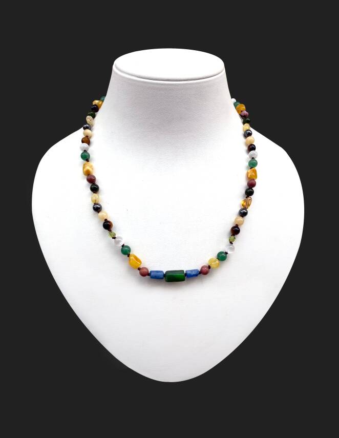 Boğa Burcu Doğal Taş Natürel Makrome Kolye Bileklik Seti Apatit Aventurin Kiyanit Kalsedon Krizopras Pembe Kuvars Turmalin - 1