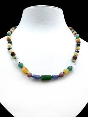 Boğa Burcu Doğal Taş Natürel Makrome Kolye Bileklik Seti Apatit Aventurin Kiyanit Kalsedon Krizopras Pembe Kuvars Turmalin - 2