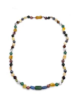 Boğa Burcu Doğal Taş Natürel Makrome Kolye Bileklik Seti Apatit Aventurin Kiyanit Kalsedon Krizopras Pembe Kuvars Turmalin - 3