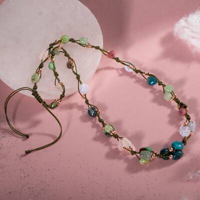 Boğa Burcu Kolye Kalsedon, Kiyanit, Krizopras, Mavi Apatit, Pembe Kuvars, Renkli Turmalin, Yeşil Aventurin - 3