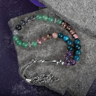 Boğa Burcu Tesbih Ametrin, Mavi Apatit, Rodonit, Rutilli Kuvars, Yeşil Aventurin - Osmanlı Doğaltaş