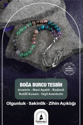 Boğa Burcu Tesbih Ametrin, Mavi Apatit, Rodonit, Rutilli Kuvars, Yeşil Aventurin - 2