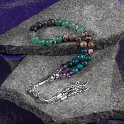 Boğa Burcu Tesbih Ametrin, Mavi Apatit, Rodonit, Rutilli Kuvars, Yeşil Aventurin - 3