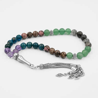 Boğa Burcu Tesbih Ametrin, Mavi Apatit, Rodonit, Rutilli Kuvars, Yeşil Aventurin - 4