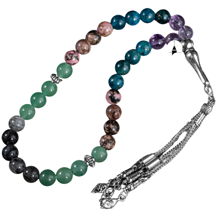 Boğa Burcu Tesbih Ametrin, Mavi Apatit, Rodonit, Rutilli Kuvars, Yeşil Aventurin - 1
