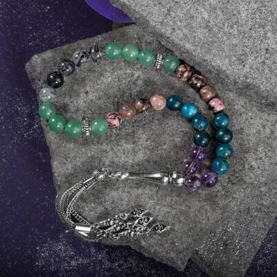 Boğa Burcu Tesbih Ametrin, Mavi Apatit, Rodonit, Rutilli Kuvars, Yeşil Aventurin - 2