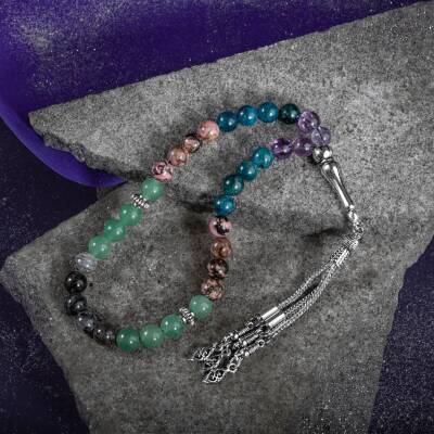 Boğa Burcu Tesbih Ametrin, Mavi Apatit, Rodonit, Rutilli Kuvars, Yeşil Aventurin - 5