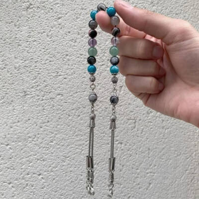 Boğa Burcu Zaza Tesbih Doğal Taş Ametrin, Mavi Apatit, Rodonit, Rutilli Kuvars, Yeşil Aventurin - Osmanlı Doğaltaş