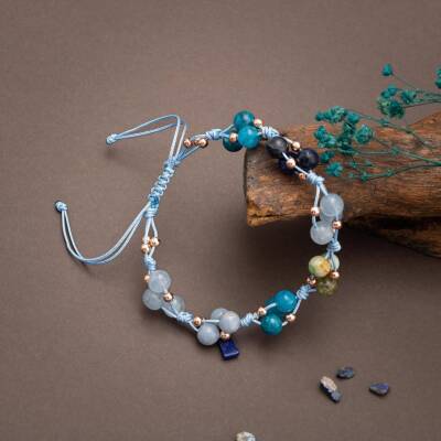 Boğaz Çakrası Doğal Taş Bileklik - Apatit-Akuamarin-Sodalit-Krizokol-Hematit - 2