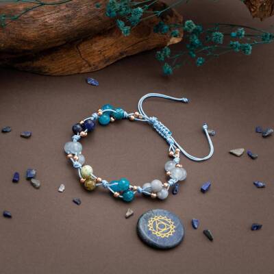 Boğaz Çakrası Doğal Taş Bileklik - Apatit-Akuamarin-Sodalit-Krizokol-Hematit - 3