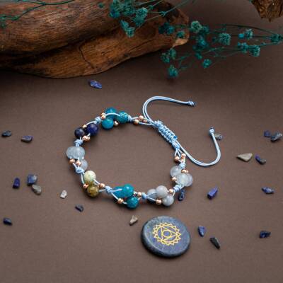 Boğaz Çakrası Doğal Taş Bileklik - Apatit-Akuamarin-Sodalit-Krizokol-Hematit - Osmanlı Doğaltaş