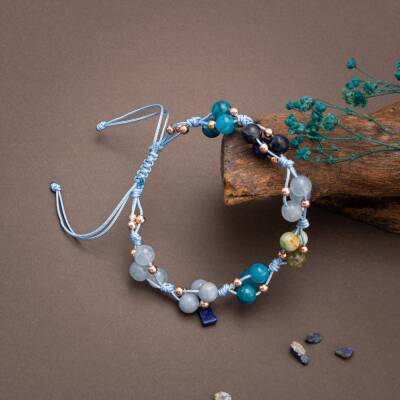 Boğaz Çakrası Doğal Taş Bileklik - Apatit-Akuamarin-Sodalit-Krizokol-Hematit - 3
