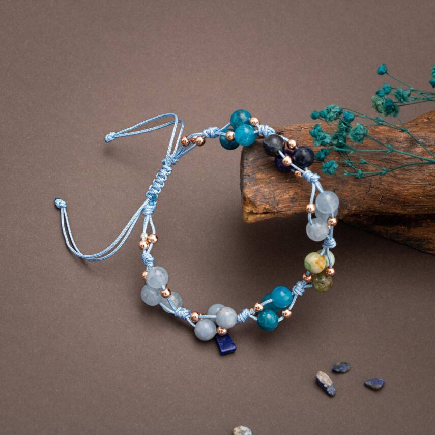 Boğaz Çakrası Doğal Taş Bileklik - Apatit-Akuamarin-Sodalit-Krizokol-Hematit - 3