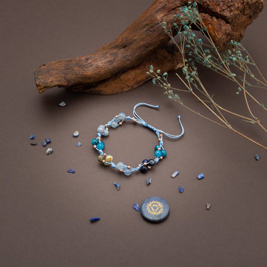 Boğaz Çakrası Doğal Taş Bileklik - Apatit-Akuamarin-Sodalit-Krizokol-Hematit - 5