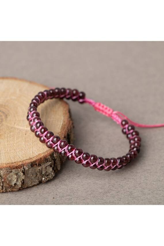 Bordo Granat Lal 4mm Çift Sıra Doğal Taş Bileklik - 1