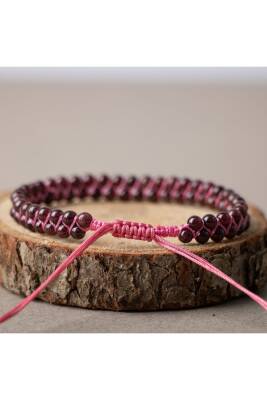 Bordo Granat Lal 4mm Çift Sıra Doğal Taş Bileklik - 3