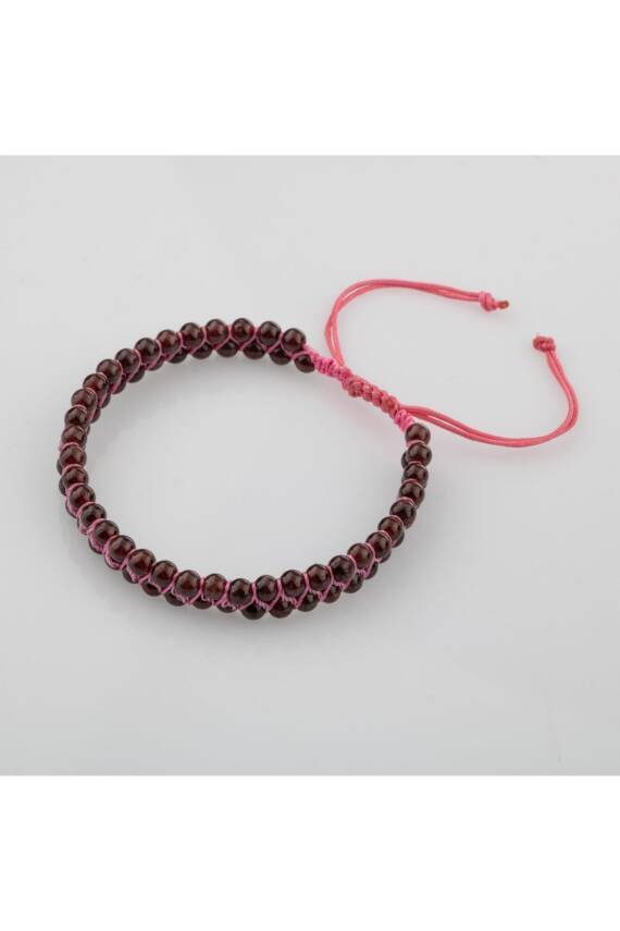 Bordo Granat Lal 4mm Çift Sıra Doğal Taş Bileklik - 5