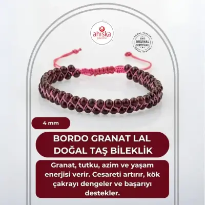 Bordo Granat Lal 4mm Çift Sıra Doğal Taş Bileklik - 1