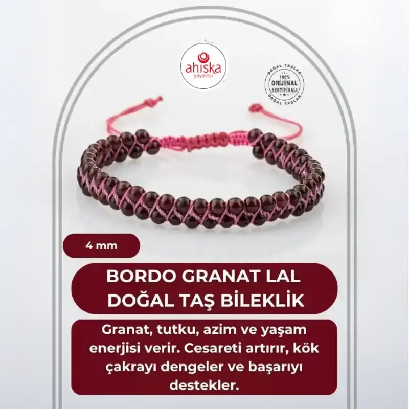 Bordo Granat Lal 4mm Çift Sıra Doğal Taş Bileklik - 1