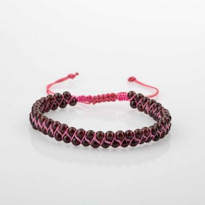 Bordo Granat Lal 4mm Çift Sıra Doğal Taş Bileklik - 4