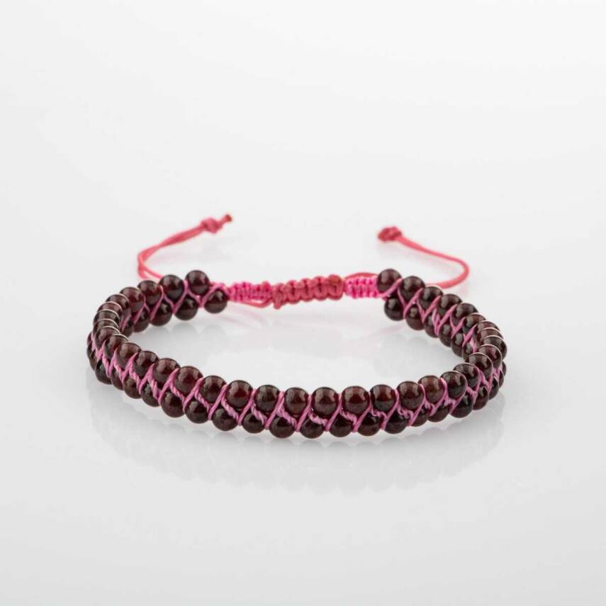 Bordo Granat Lal 4mm Çift Sıra Doğal Taş Bileklik - 4