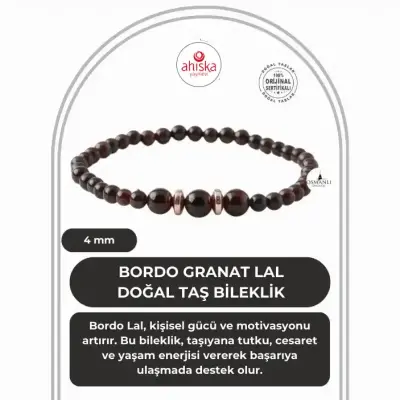 Bordo Granat Lal 4mm Doğal Taş Bileklik - 1