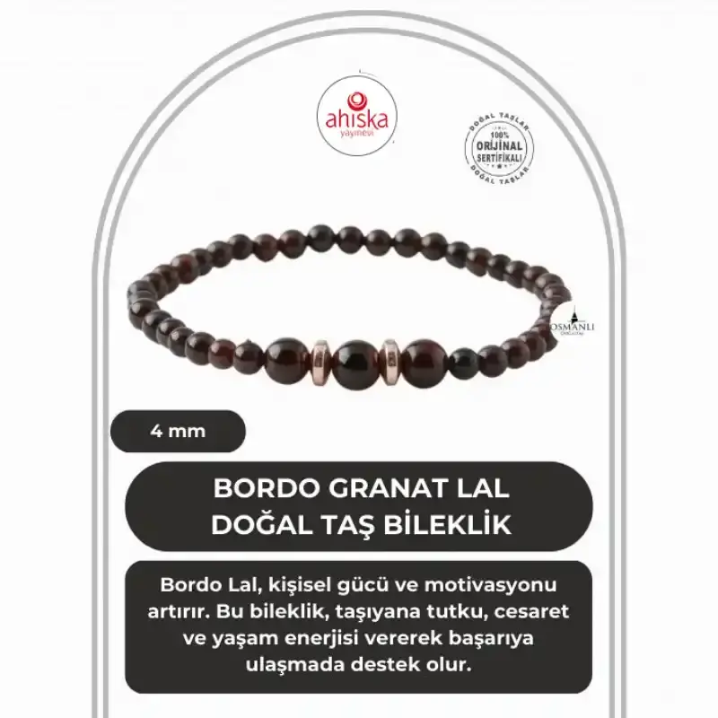 Bordo Granat Lal 4mm Doğal Taş Bileklik - 1