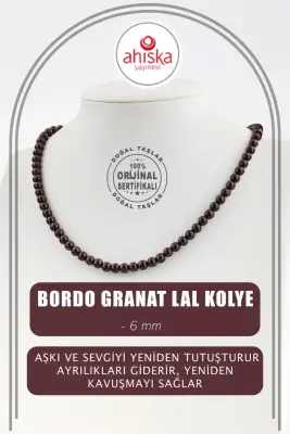 Bordo Granat Lal 6 mm Dizi Doğal Taş Kolye - 1
