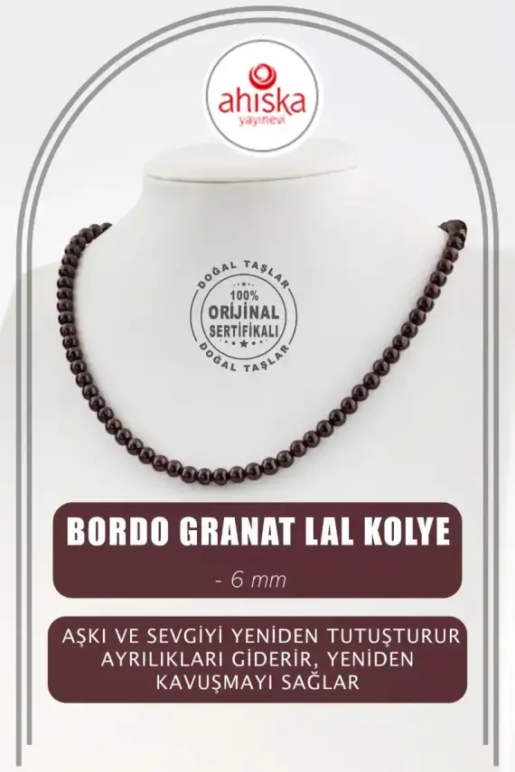 Bordo Granat Lal 6 mm Dizi Doğal Taş Kolye - 1