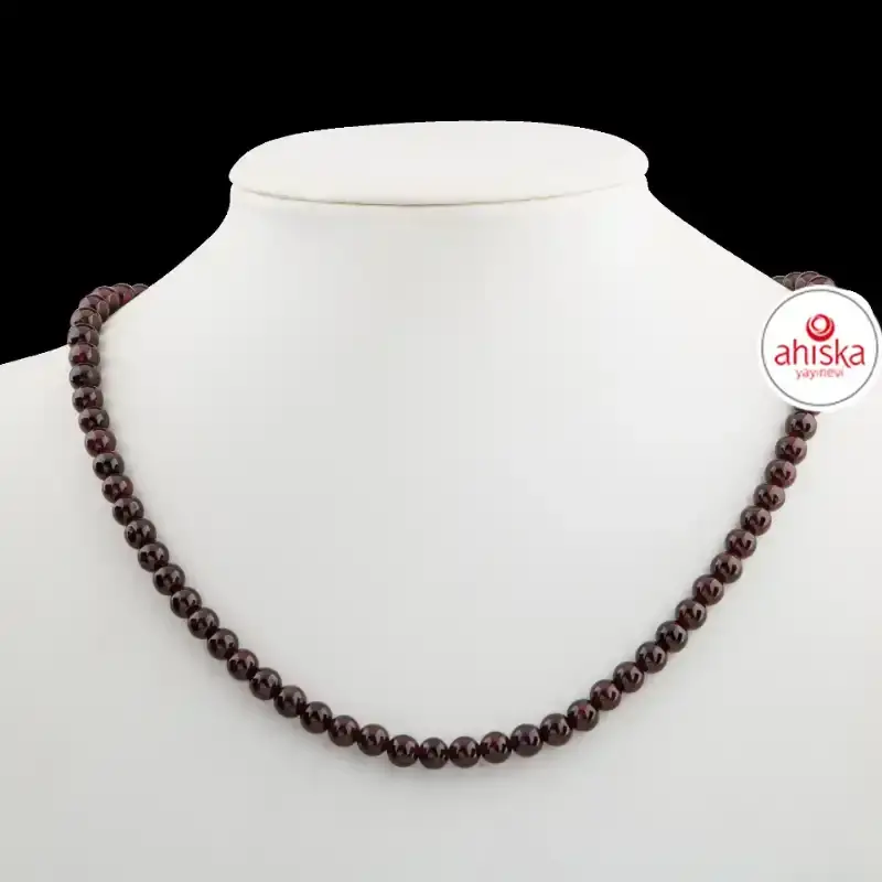Bordo Granat Lal 6 mm Dizi Doğal Taş Kolye - 2