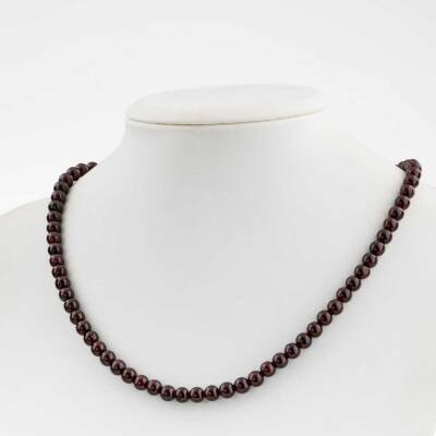 Bordo Granat Lal 6 mm Dizi Doğal Taş Kolye - 3