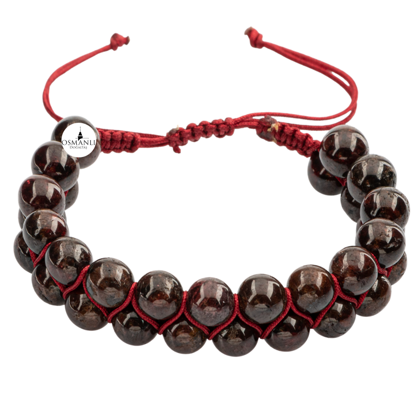 Bordo Granat Lal 8mm Çift Sıra Makrome Doğal Taş Bileklik - 2