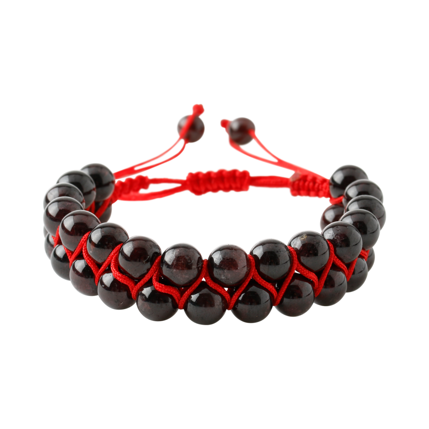 Bordo Granat Lal 8mm Çift Sıra Makrome Doğal Taş Bileklik - 3