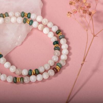 Bordo Granat Lal Doğal Taş Gümüş Zincir Kolye - 2