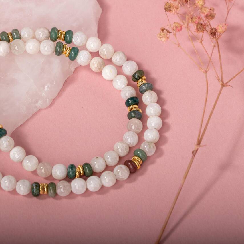 Bordo Granat Lal Doğal Taş Gümüş Zincir Kolye - 2