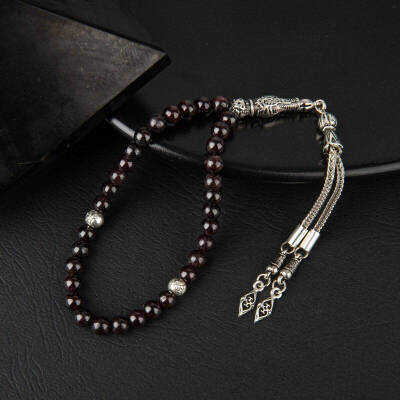 Bordo Granat Lal Doğal Taş Tesbih 33lük - 6mm - Osmanlı Doğaltaş