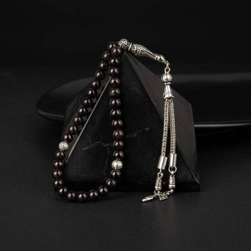 Bordo Granat Lal Doğal Taş Tesbih 33lük - 6mm - 2