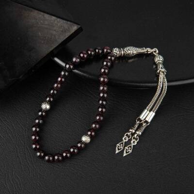 Bordo Granat Lal Doğal Taş Tesbih 33lük - 6mm - Doğal Taş