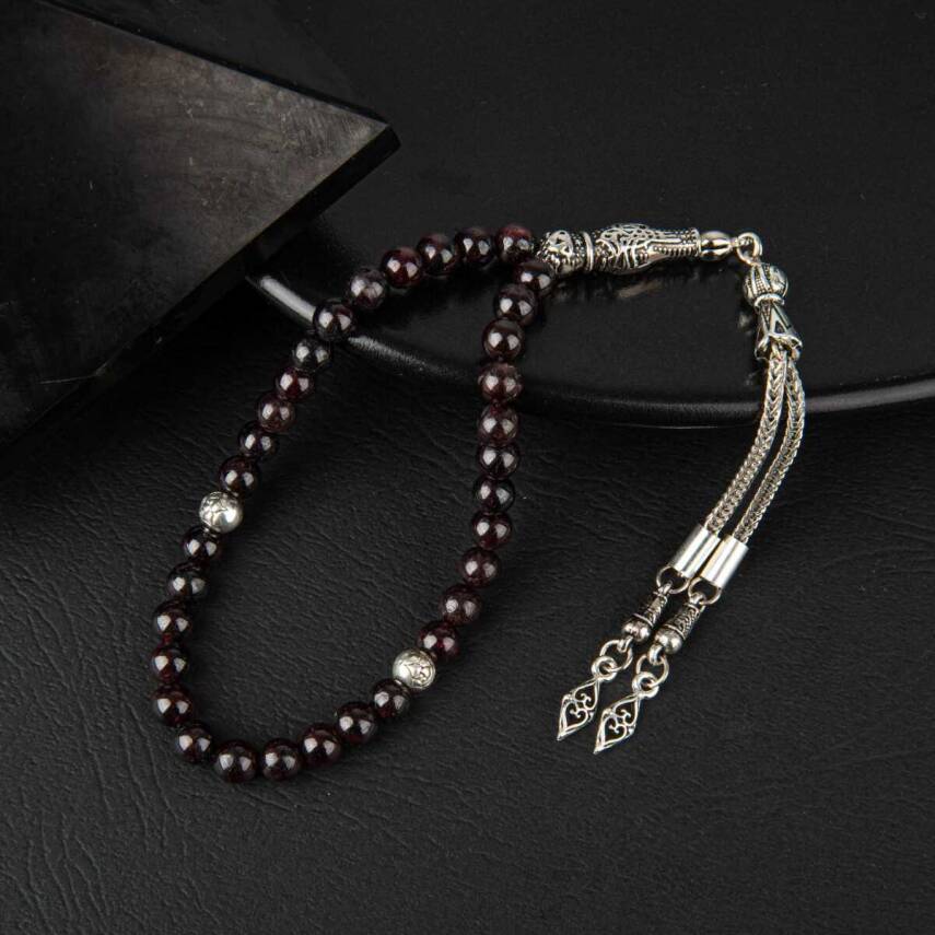 Bordo Granat Lal Doğal Taş Tesbih 33lük - 6mm - 1