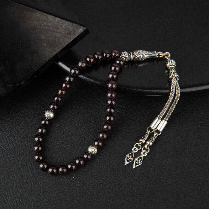 Bordo Granat Lal Doğal Taş Tesbih 33lük - 8mm - 1